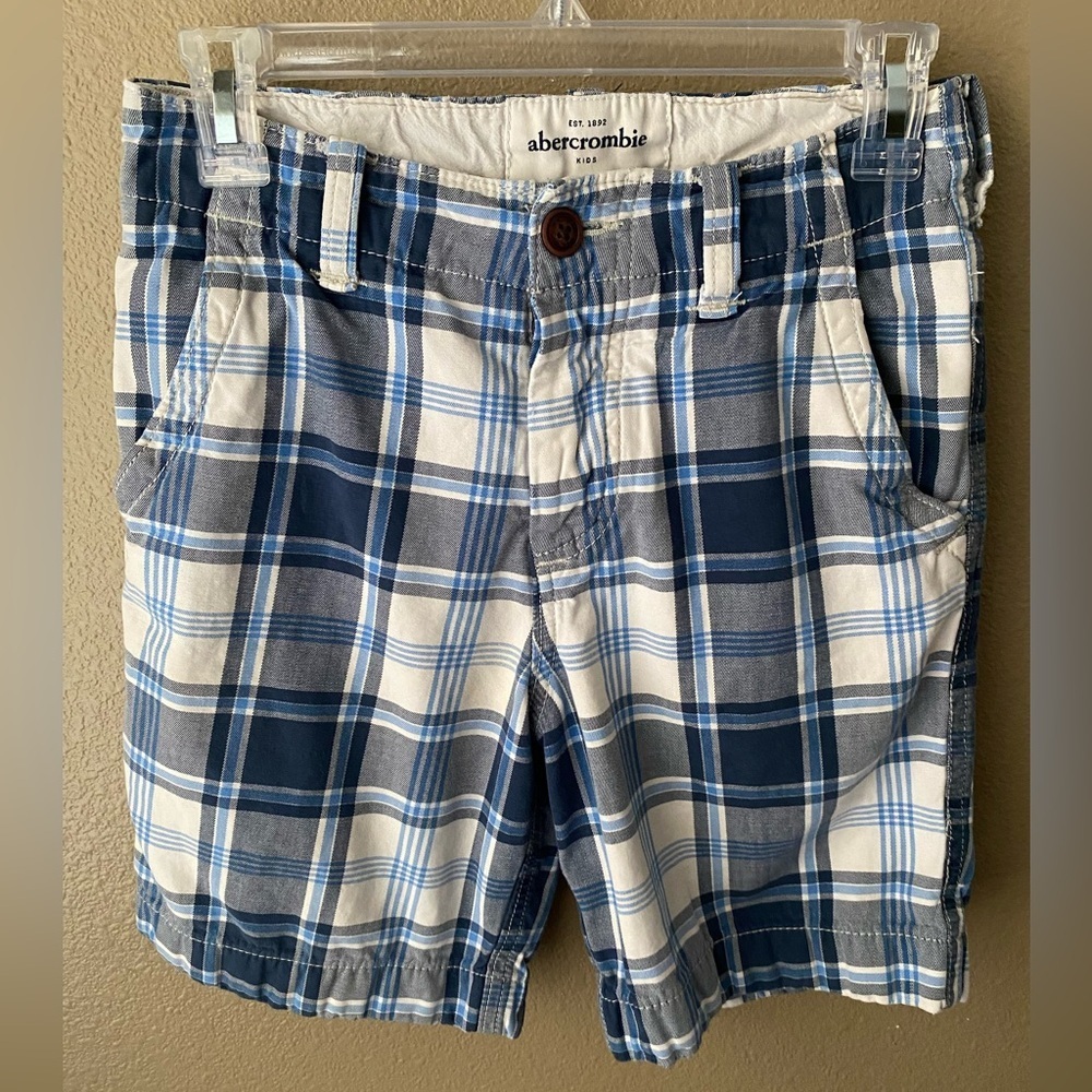 Abercrombie Kids Boys Chino Shorts  Size 12 Blue White Plaid Casual Summer
